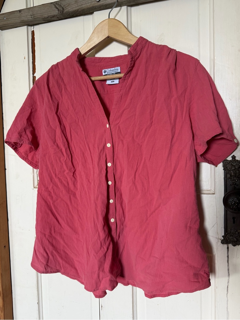 Vintage Columbia 100% Cotton Button Up Shirt 2X Raspberry Pink